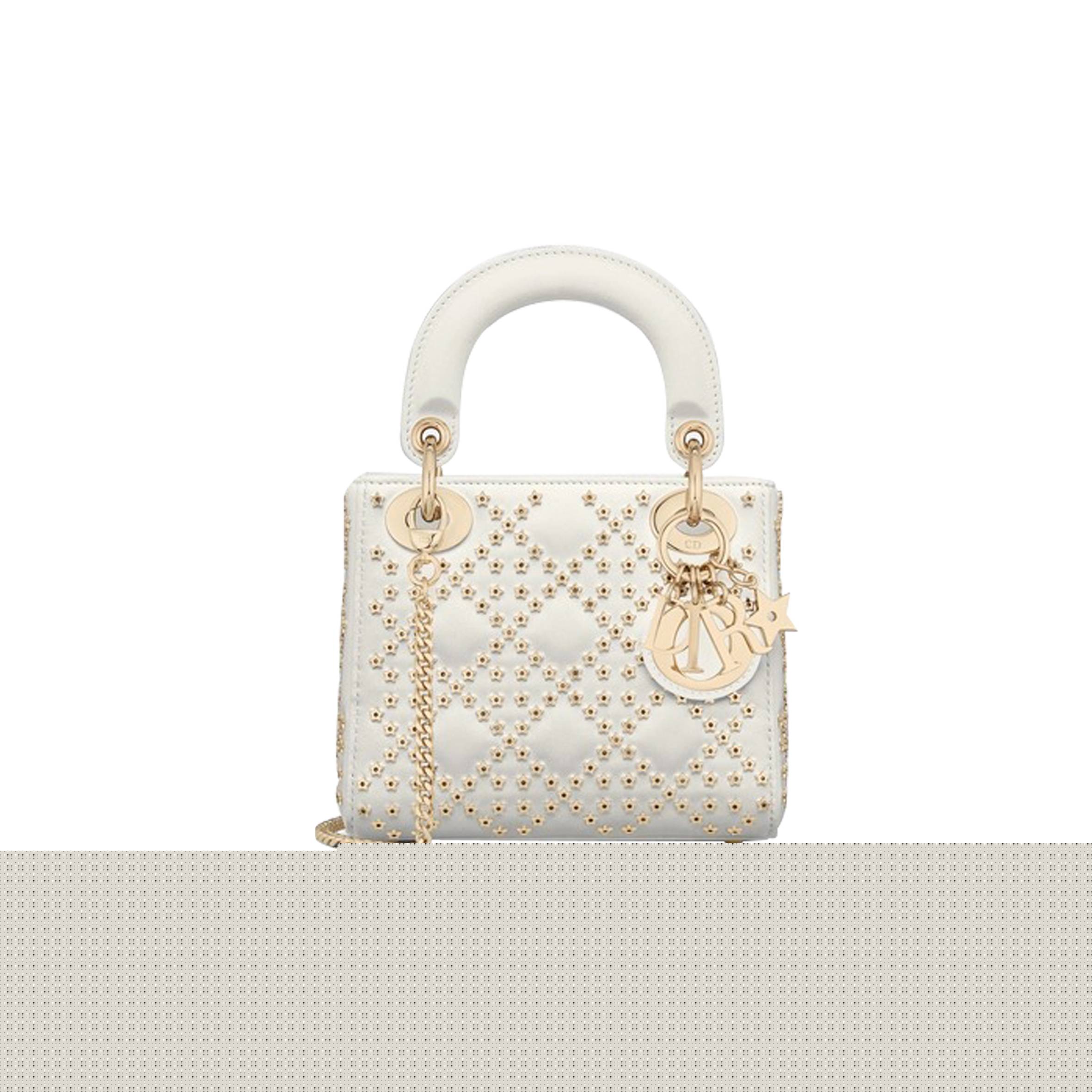 D*or lambskin cannage lucky star studded mini lady D*or white (17*14*8cm)